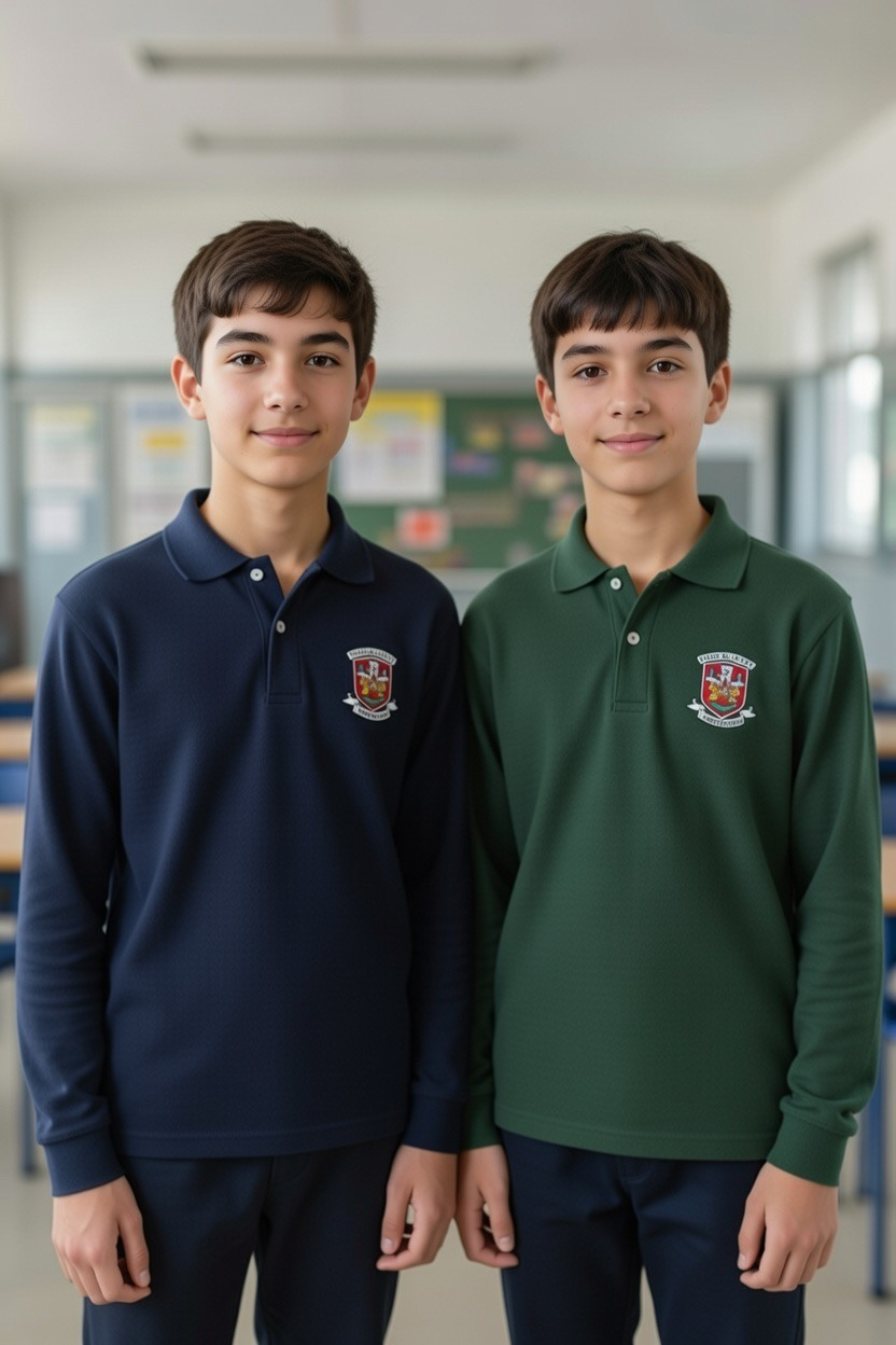 Alumnos con polera escolar con insignia bordada
